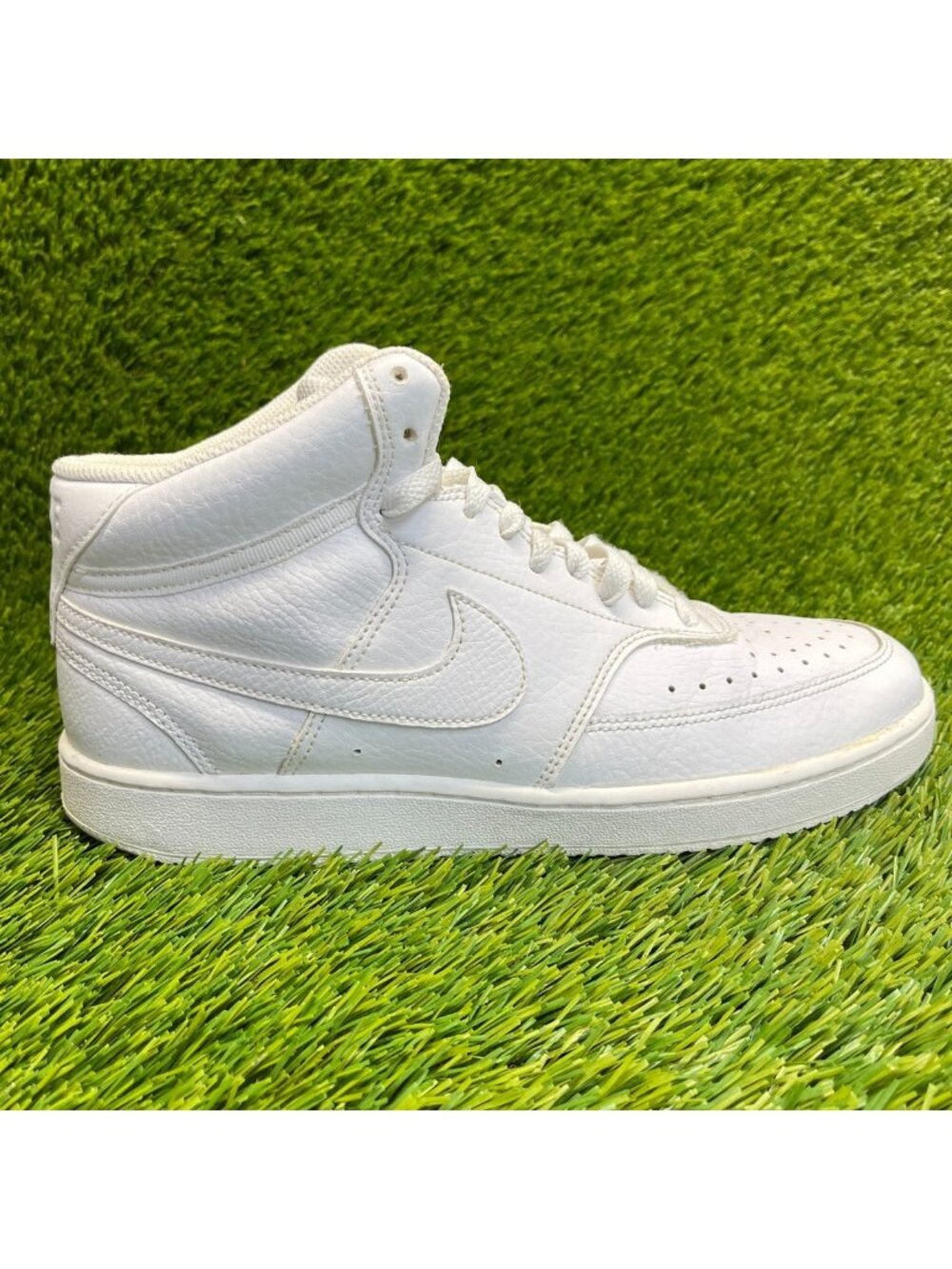 Nike Court Vision Mid Womens Size 9 Triple White Athletic Leather Shoes Sneakers